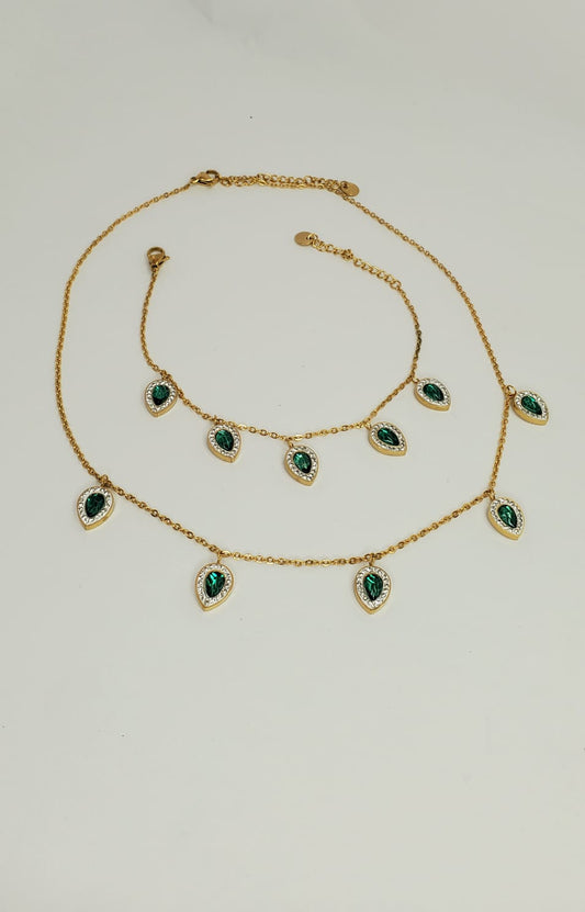 Ensembles collier et bracelet perle verte
